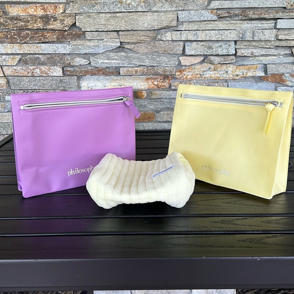 NWOT PHILOSOPHY MAKEUP/BODY CARE BAG BUNDLE! YOU GET ALL THREE BAGS SHOWN!